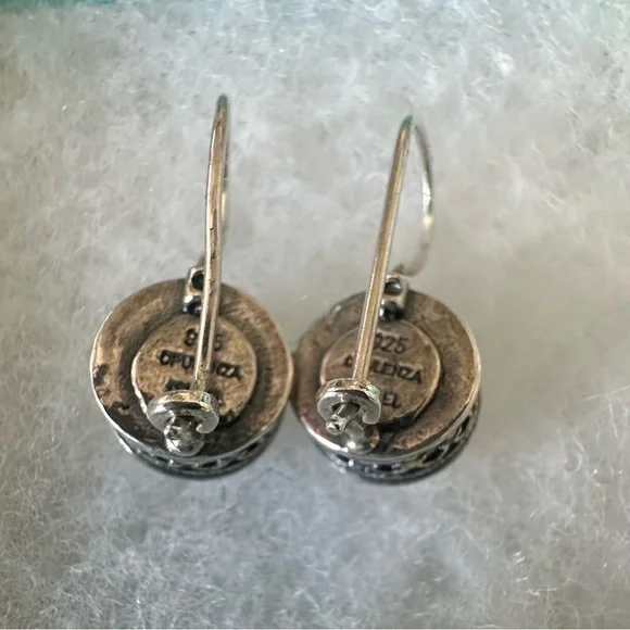 Vintage Opulenza Israel Sterling Silver 925 Pearl Inlay Earrings Stamped - Picture 3 of 4